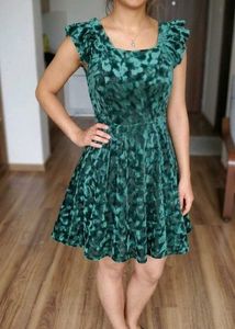 Emerald Green Velvet Fit & Flare Dress