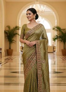 Elegant Olive Green Silk Saree