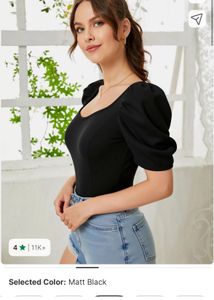 black Puff Sleeve sweet heart Neck Top