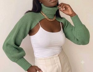 Green Cropped Turtle Neck Sweater