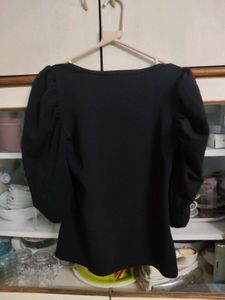 Black Puff Sleeve Square Neck Top