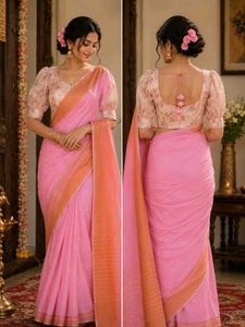 pink saree with organza blouse  🩷