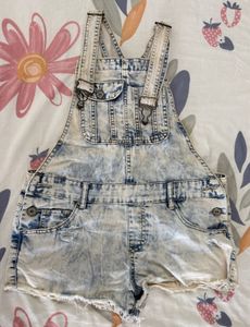 Acid Wash Denim Short Overalls