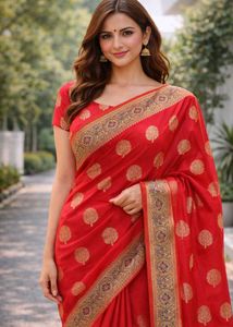 new Red Silk Saree with Golden Motifs