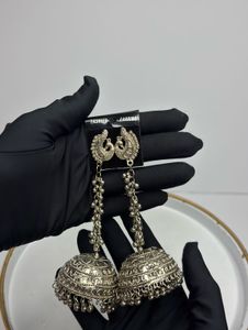 Silver Peacock Jhumka Earrings