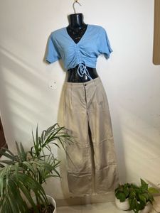 korean Beige Casual Trousers