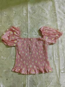 Pink Daisy Smocked Puff Sleeve Top