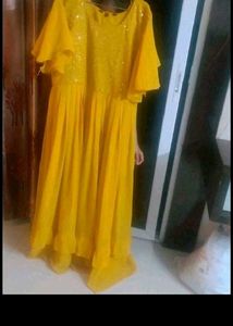 Beautiful Yellow Ethnic Gown with Sequins