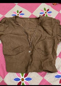 Chic Brown Textured V-Neck Top