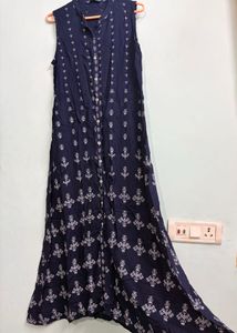Navy Blue Printed Sleeveless Kurta