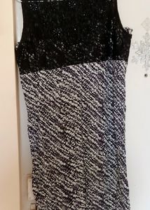 AND Frock Black N White Midi, Knee Length