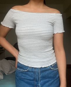 Preppy Smoked Off Shoulder Vintage Top
