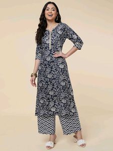 Stylish Navy Floral Kurta Palazzo Set