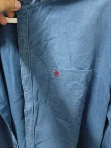 Men's Blue Band Collar Linen Shirt