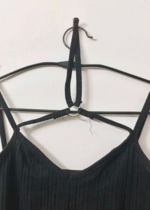 Ribbed V neck Black Crop Top