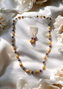 Natural Crystal Necklace With Earrings + Freebie