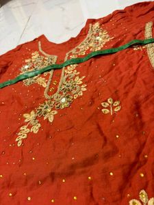 Orange Kurta Set with Golden Pants
