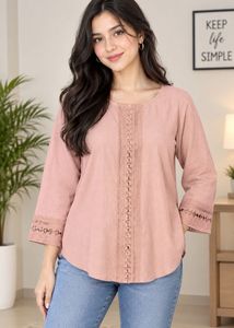 Elegant Pink Lace Detail Tunic Top