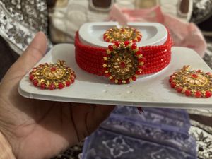 Red Beaded Choker Necklace Set