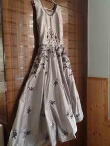 Silver With Black Embroidery Gown