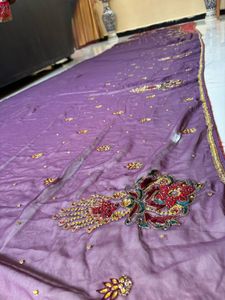 fully handwork heavy Purple Saree