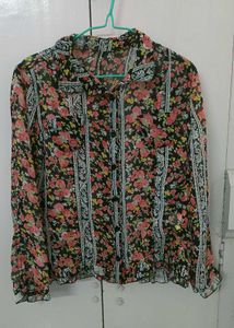 Floral Print Sheer Button-Up Top