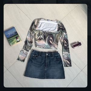 Trendy Marble Print Square Neck Top⭐️