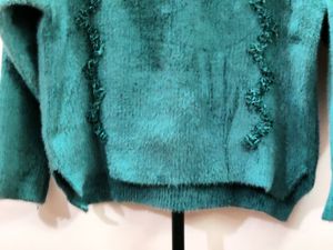womens imported teal-color high-neck fuzzy sweater