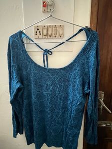 Teal Blue Printed Long Sleeve Top( Same Back Dsgn)