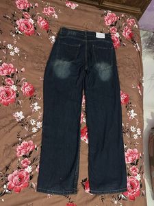 Womens Wide Leg Blue Denim Jeans