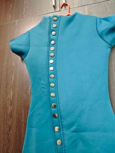 Teal Asymmetrical Button-Up Dress