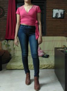 Coral Wrap Top With Embroidery - CASH ONLY