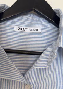 Blue Striped Shirt with Embellished Collar