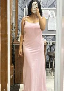 Elegant Pink Spaghetti Strap Maxi Dress