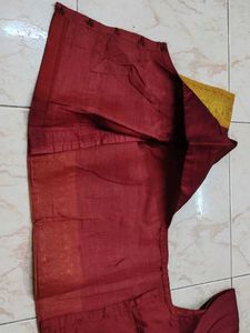 Maroon Silk Blouse with Gold Border