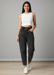 Stylish Washed Black Mom Jeans