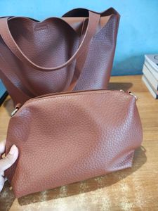 Chic Brown Faux Leather Tote Bag