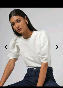 White Textured Puff Sleeve Top
