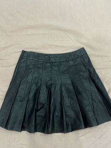 Black Pleated Faux Leather Skirt