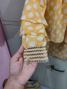 Yellow Polka Dot Kurta with Tiered Sleeves