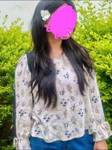 Chic Floral Print Peasant Top