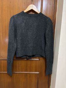 Grey Lace-Up Knit Sweater