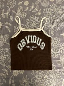 Brown "OBVIOUS" Graphic strap  top