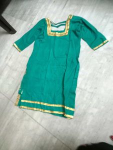 Teal and Light Green Kurta with Gold Print Combo F
