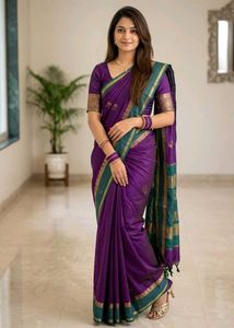 Elegant Purple Saree with Green Border