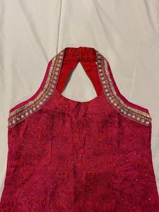 Pink Red Gold Halter Kurti &amp; Dupatta