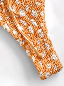 Summer Orange &amp; White Smocked Bikini Set