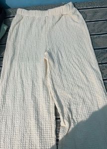Textured Cream Wide-Leg Pants