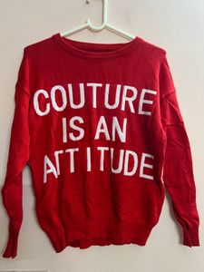 Graphic text pullover sweater