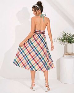 🌸 PROMOD Pastel Plaid Halter Dress – Chic 🌸